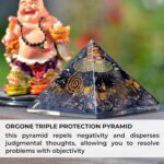 Orgonite Crystal Triple Protection Orgone Pyramid with Black Tourmaline, Tiger Eye and Hematite Crystal – Flower of Life Pyramid for Spiritual Healing, Meditation, Yoga, Reiki Gift, Office, Home Décor - Image 3