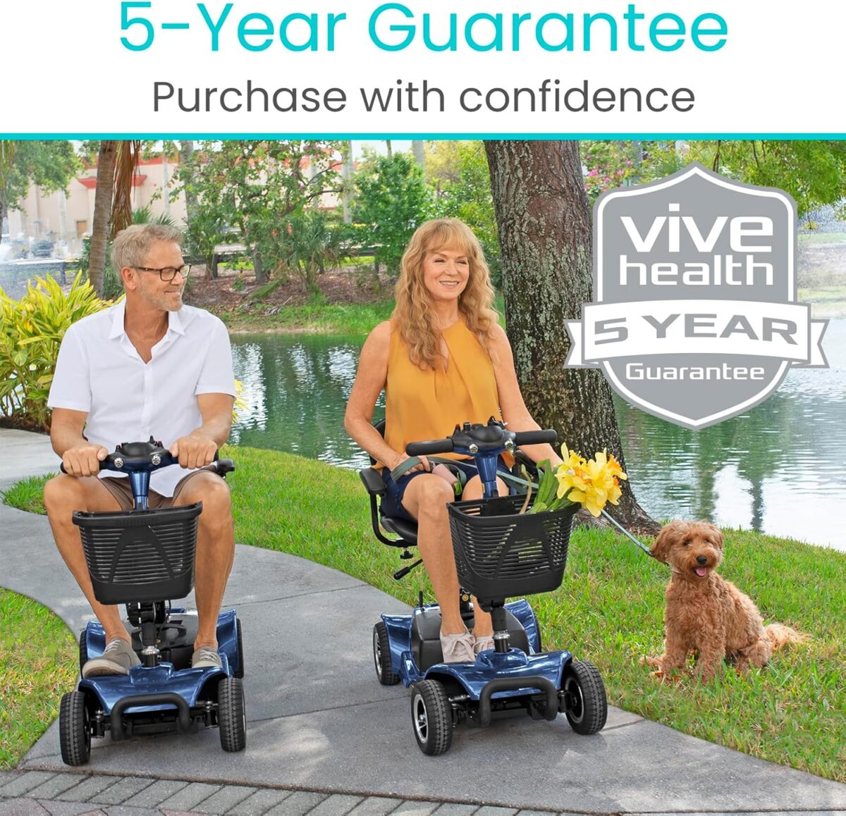 Vive 4 Wheel Mobility Scooter - Electric Powered Wheelchair Device - Compact Heavy Duty Mobile for Travel, Adults, Elderly - Long Range Power Extended Battery with Charger & Basket (FSA/HSA Eligible) - Image 9