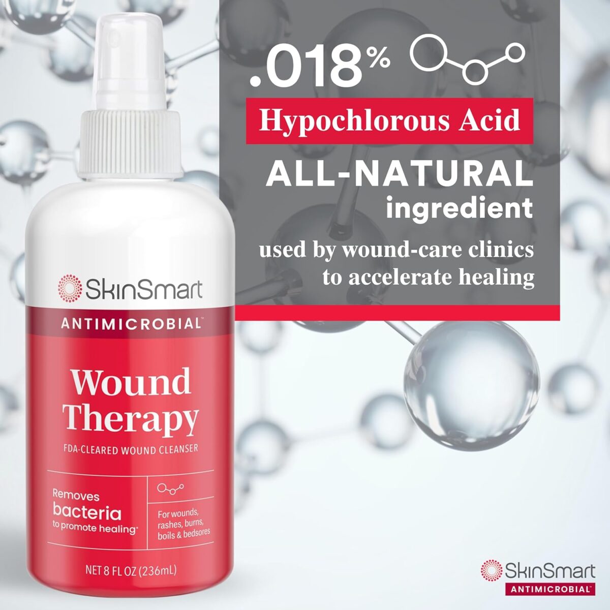 SkinSmart Antimicrobial Wound Therapy, Hypochlorous Acid Safely Removes Bacteria so Wounds Can Heal, 8 Ounce Clear Spray - Image 4