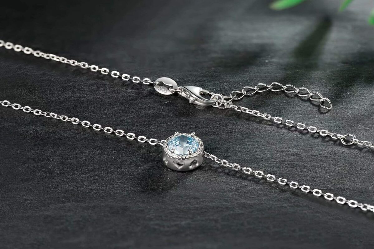 Presentski Birthstone Necklace for Women Sterling Silver 925 Solitaire Pendant Dainty Necklace Birthday Gifts for Women Birthstone Necklaces for Mom - Image 4