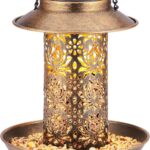 SWEETFULL Solar Bird Feeder for Outdoors Hanging, Metal Wild Bird Feeder for Cardinals Solar Garden Lantern with S Hook as Gift for Bird Lovers (2LBs Heavy Duty birdfeeders)