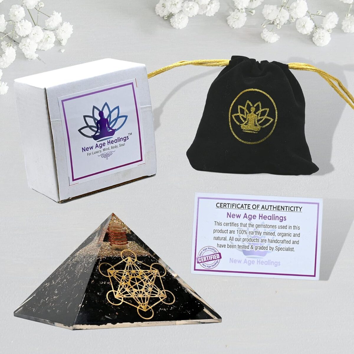 Large Orgone Pyramid of Shungite Stones | Shungite Pyramid Crystal | Metatron Cube Orgonite Pyramid | Organ Pyramids Positive Energy Healing - Image 2