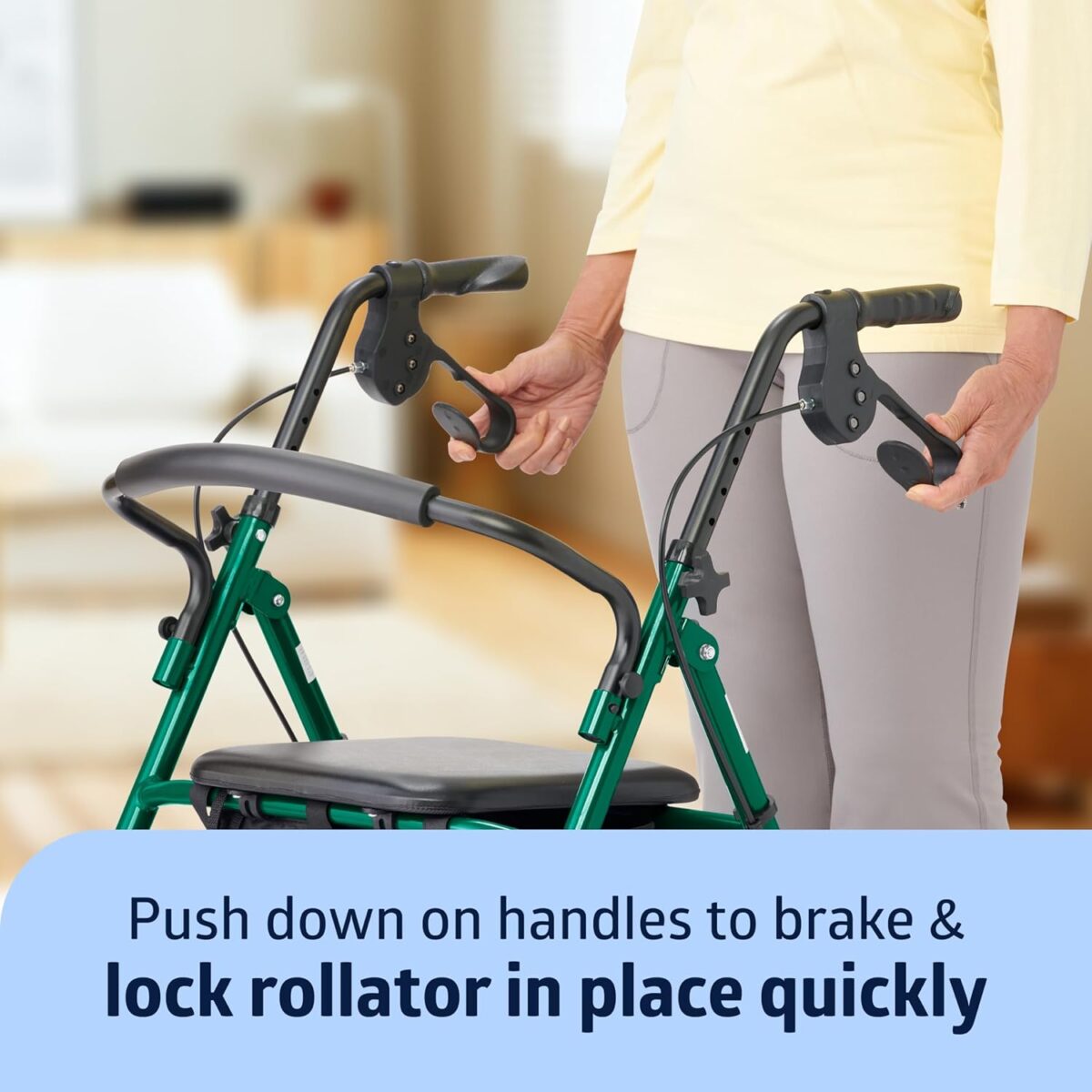 Medline Steel Rollator Walker for Adult Mobility Impairment, Green, 350 lb. Weight Capacity, 8” Wheels, Foldable, Adjustable Handles, Rolling Walker for Seniors - Image 6