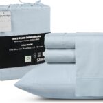 100% Organic Cotton Queen Sheet Sets, 300 TC 4 Piece Cotton Bed Sheets Queen Size, Soft Sheets, Sateen Weave Breathable Queen Sheets Deep Pocket upto 16", Luxury Hotel Sheets Queen Size - Light Blue