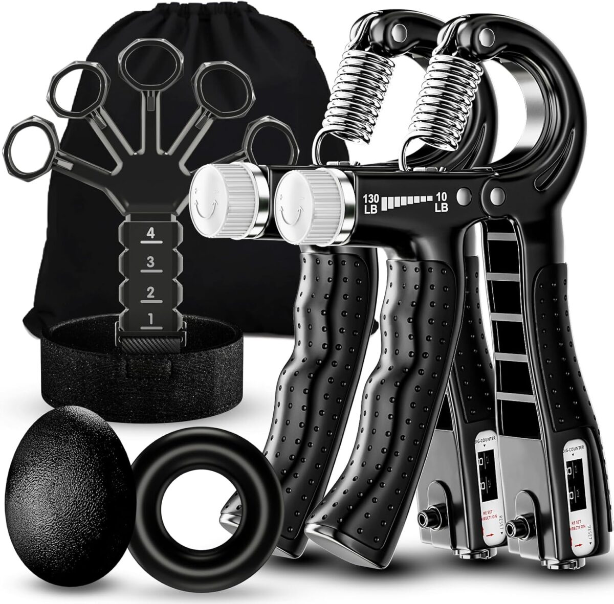 Grip Strength Trainer(5 Pack) with Finger Exerciser, Hand Grip Strengthener, Finger Stretcher,Grip Ring & Stress Relief Ball for Muscle Building and Injury Recover with Carry Bag - Image 1