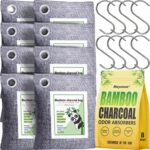 Activated Charcoal Odor Absorber 8 Pack, Nature Bamboo Charcoal Air Purifying Bag, Odor Eliminator Smell Remove Air Freshener, Moisture Absorber Deodorizer for Room, Closet, Car, Smoke, Shoe