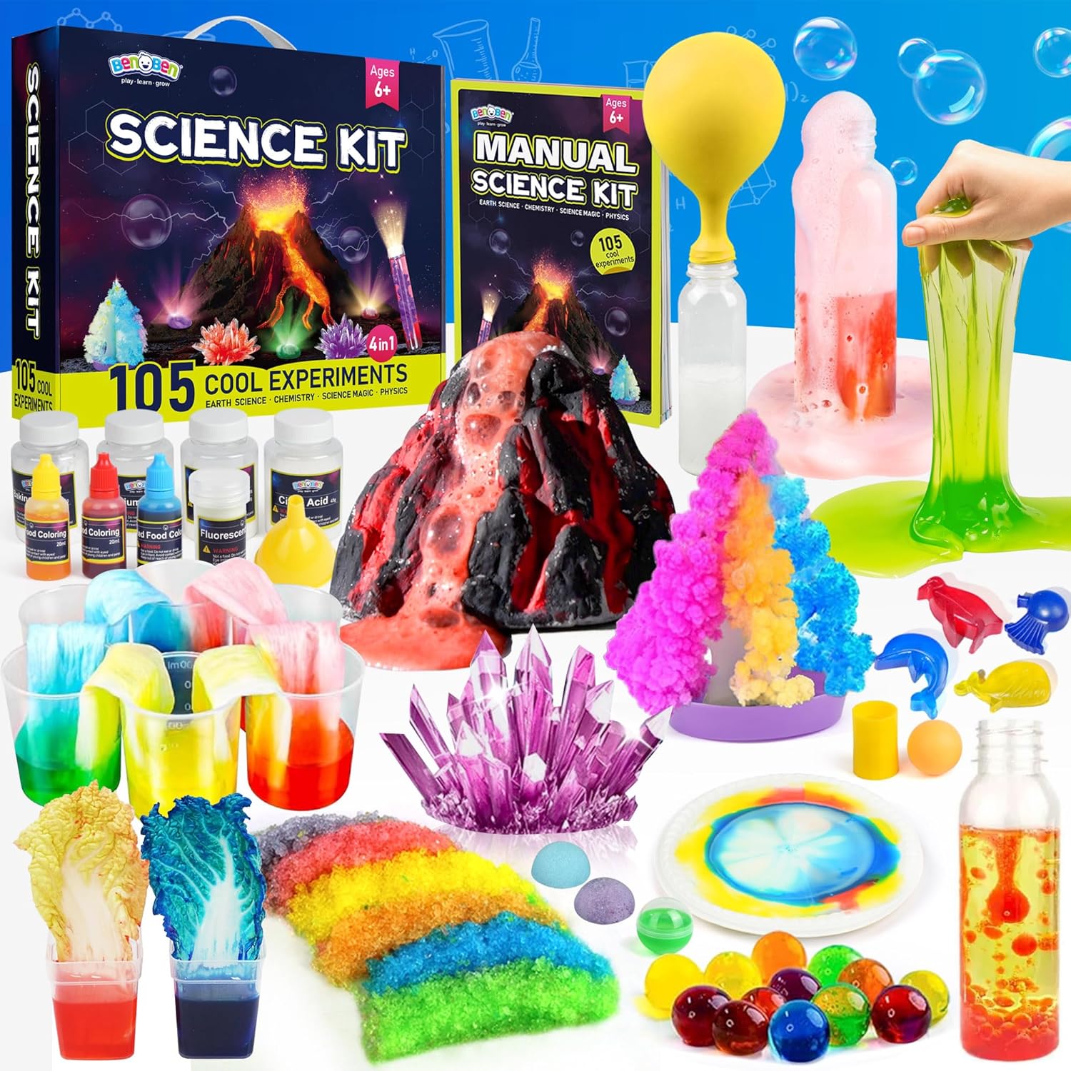 81g0Am99idL._AC_SL1500_.jpg Science Kit for Kids, 105 Science Lab Experiments, STEM Project Educational Toy with Volcano Erupting, Crystal Growing, Chemistry Set, Science Toys, Boys Girls Birthday Gift Ideas, Ages 6+ - Image 1