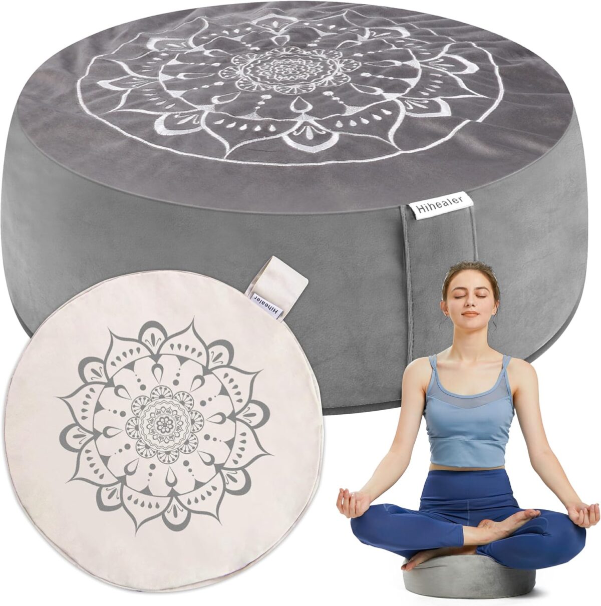 Hihealer Meditation Cushion, Traditional Tibetan Meditation Pillow Velvet Cover - Large Floor Cushion Seating for Adults - Yoga Buckwheat Bolster for Women、Moms - Image 1