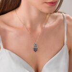 Sterling Silver Hamsa Evil Eye Necklace, Blue Cubic Zirconia Crystal Pendant, 925 Rhodium Plated - Image 2