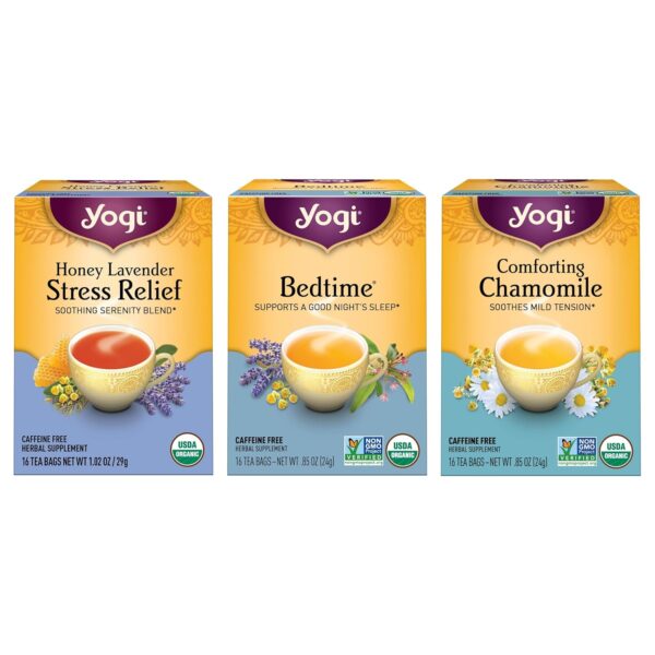Yogi Tea Relaxation & Stress Relief Tea Easter Variety Pack - 16 Tea Bags per Pack (3 Packs) - Relaxing Tea Sampler - Includes Honey Lavender Stress Relief, Bedtime & Comforting Chamomile