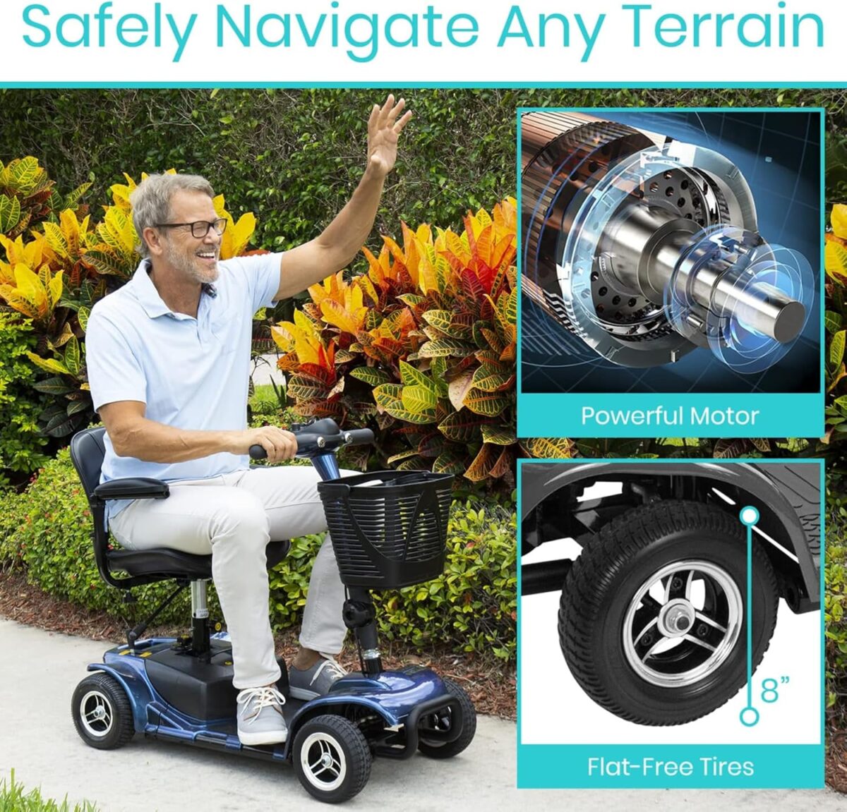 Vive 4 Wheel Mobility Scooter - Electric Powered Wheelchair Device - Compact Heavy Duty Mobile for Travel, Adults, Elderly - Long Range Power Extended Battery with Charger & Basket (FSA/HSA Eligible) - Image 5