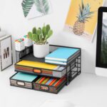 Marbrasse 3 Tier Mesh Desk Organizer with Drawer, Multi-Functional Desk Organizers and Accessories, Paper Letter Organizer with 2 Pen Holder for Home Office Supplies (Black) - Image 2