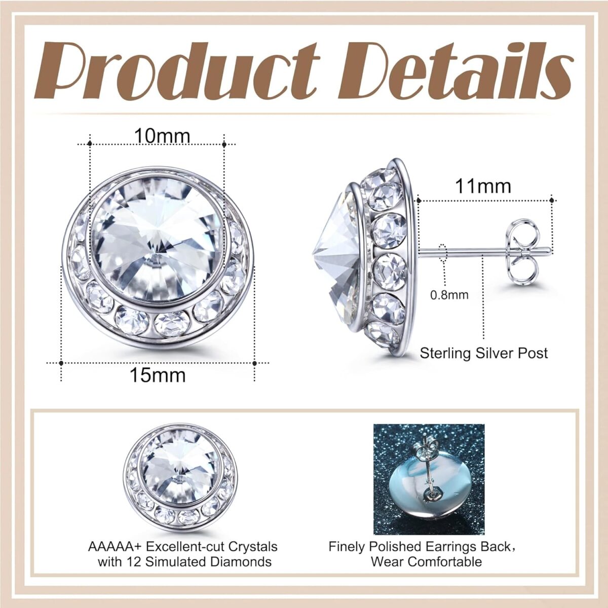MILACOLATO Rhinestone Dance Competition Earrings Hypoallergenic Sterling Silver Post Stud Earrings 15mm Halo Crystal Stud Earrings for Dance Competitions Stage Opera Performance Wedding Bridal Earrings for Women - Image 6