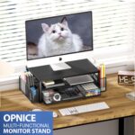 Desk Organizers and Accessories, 2-Tier Computer Monitor Stand for Desk Organizer with Drawer and 2 Pen Holders, Office Desk Accessories Workspace Desktop Organizers for Office Supplies, Black - Image 6