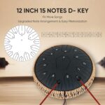 Steel Tongue Drum 12 Inch 15 Notes: Handpan Drums Set with Music Book Mallets Carry Bag - Hand Pan Instrument for Adults Musical Education Meditation Yoga Chakra (Black) - Image 2