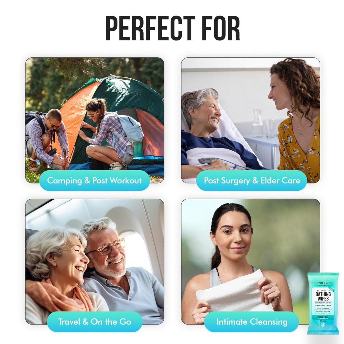 Extra Large Bath Wipes for Adults Bathing No Rinse - 40 Disposable Body Cleansing Wipes for Men, Women & Elderly - Great for Gym, Camping, Post Surgery - Shower Wipes - Image 6