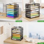 8 Tier Paper Organizer with Handle, Metal Mesh Desk File Organizer, Large Capacity Desk Organizer Paper Letter Tray Organizer for Office, Home or School File Folder Holder - Black - Image 7