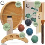 Japanese Zen Garden Kit for Desk - Premium Sand Garden - Mini Zen Décor Office Desktop Accessories - Bamboo Crafted Meditation Therapy Tray - Gift Set - 4 Stamp Spheres Natural Rake Custom Holder - Image 6