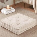 Intelligent Design Azza Floor Pillow, Large Cushions Sitting for Adults, Floor Pillow for Meditation or Yoga, Lustrous Chenille Tufted with Scalloped Edges for Bench/Chair Cushion, 20"x20"x5" Ivory - Image 2