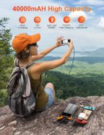 Solar-Power-Bank-Charger, 40000mAh Portable Phone Charger Built in 4 Cables with USB C in/Output, PD 20W Fast Charging External Batter, External Battery Pack with Dual Bright Flashlights - Image 2