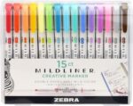 Zebra Pen Mildliner Double Ended Highlighter Set, Chisel and Bullet Tips, Assorted Ink Colors, 15-Pack