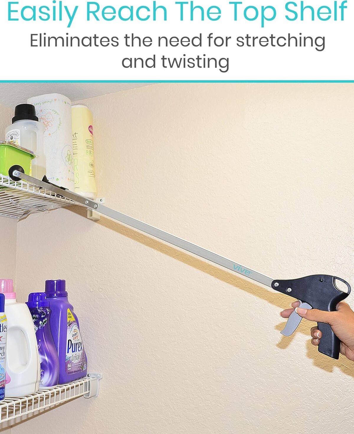 Vive Suction Cup Grabber Reacher 32" - Elderly Grab It Reaching Pickup Tool Heavy Duty for Seniors - Trash, Sticks, Litter Picker Upper - Extra Long Reach Handle & Handy Extension Arm Claw - Image 8