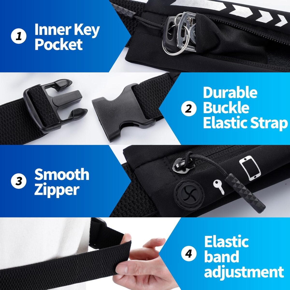 USHAKE Slim Running Belt for Women Men-Runners Phone Holder Fanny Pack Expandable, Adjustable, Bounce Free Waist Pouch bag for Workout, Money Belt, Run Gear Accessories Black - Image 7