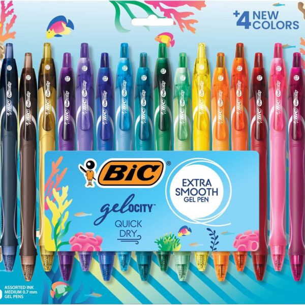 BIC Gelocity Quick Dry Ocean Themed Gel Pens, Medium Point (0.7mm), 16-Count Gel Pen Set, Colored Gel Pens for Note Taking and Journaling