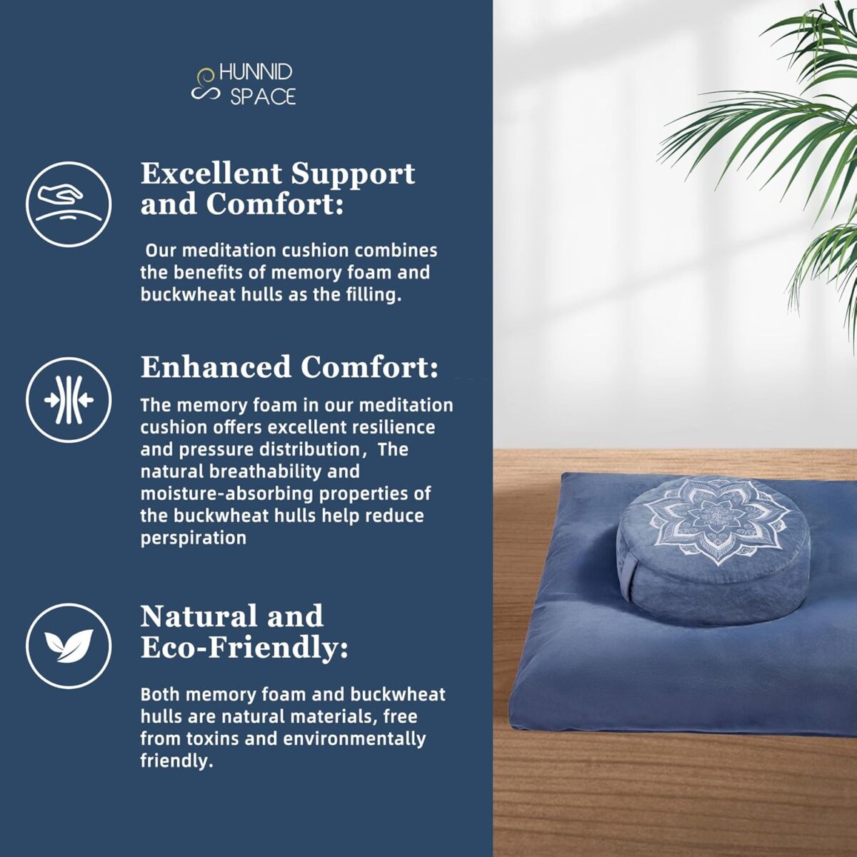 Meditation Cushion with Washable Premium Velvet Cover,100% Memory Foam Square Floor Cushion and Buckwheat Cushion Seating for Adults and Children Sitting, Yoga, Reading - Image 4