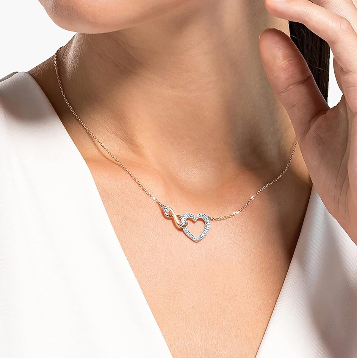 Swarovski Infinity Heart Jewelry Collection, Necklaces and Bracelets, Rose Gold & Rhodium Tone Finish, Clear Crystals - Image 3