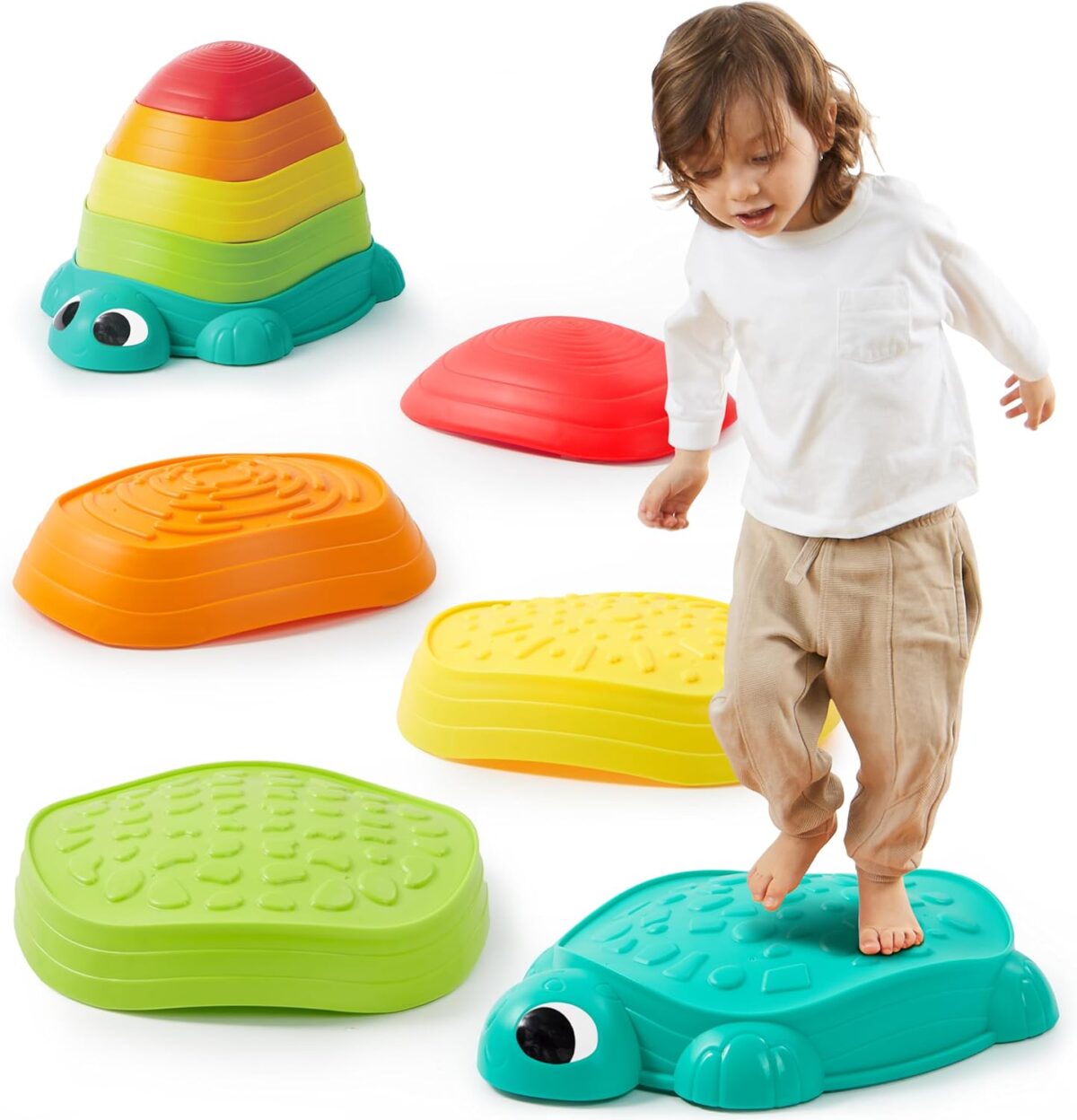 JOYIN 5 Pcs Turtle Balance Stepping Stones, Kids Turtle Path Jumping Stones, Toddler Obstacle Course Coordination Game Toys Indoor or Outdoor Play for Kids Aged 3+ - Image 1