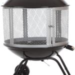 Fire Sense 01471 Fire Pit Bessemer Rolling Patio Fireplace Wooden Bonfire Porcelain Enamel Wood Burning with Wheels & Handle Grip for Outdoor Entertaining - Black & Silver - 28"