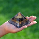 Orgonite Crystal Triple Protection Orgone Pyramid with Black Tourmaline, Tiger Eye and Hematite Crystal – Flower of Life Pyramid for Spiritual Healing, Meditation, Yoga, Reiki Gift, Office, Home Décor - Image 2