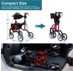 ELENKER 2 in 1 Rollator Walker & Transport Chair, Folding Wheelchair with 10” Non-Slip Wheels for Seniors, Reversible Backrest & Detachable Footrests, red - Image 6