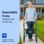 Medline Steel Rollator Walker for Adult Mobility Impairment, Green, 350 lb. Weight Capacity, 8” Wheels, Foldable, Adjustable Handles, Rolling Walker for Seniors - Image 2