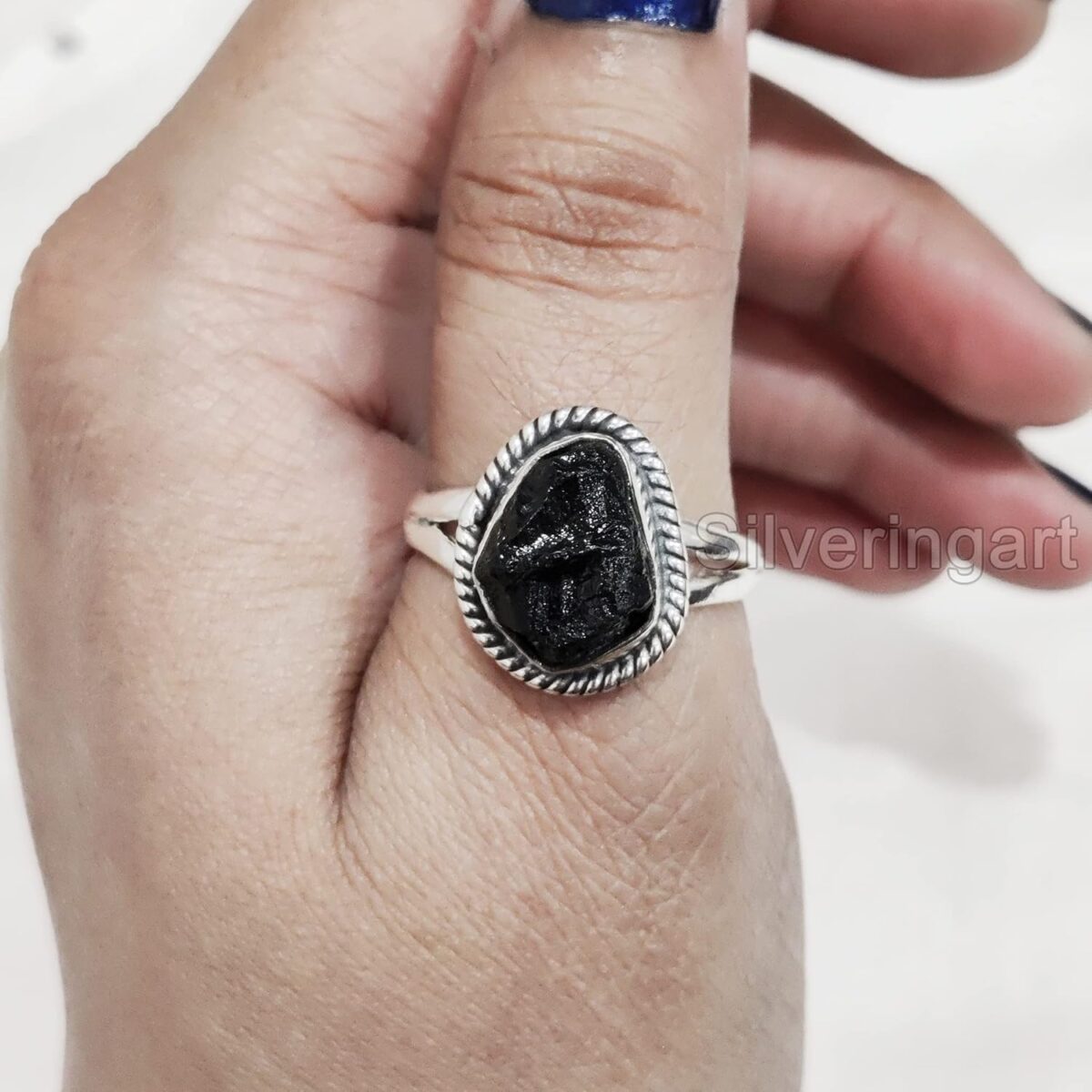 Natural Black Tourmaline Ring, Rough Tourmaline Ring, October Birthstone, Bohemian Ring, 925 Sterling Silver, Womens Ring, Christmas, Handmade, Statement Jewelry, Raw Gemstone Jewelry (8) - Image 3