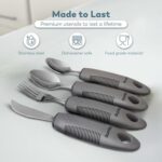 BUNMO Utensils for Elderly, Arthritis, Weak Hand Grip, Tremors & Handicapped - Convenient Travel Pouch - 2.6oz Lightweight - Stainless Steel - Eat Independently - Adaptive Gray 4 Piece Set - Image 4