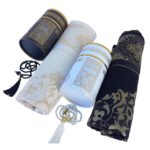 SAIKA Muslim prayer rug, Two Prayer mats and Prayer Beads with Kaaba Design Cylinder Gift Box,Islamic Gifts, Janamaz, Sajadah