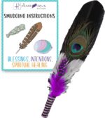 Smudge Feather, Turkey and Peacock, Unique Homecrafted Energy Cleansing Clearing Spiritual Practice House Smudging - Detailed Instructions for Beginners (Purple)