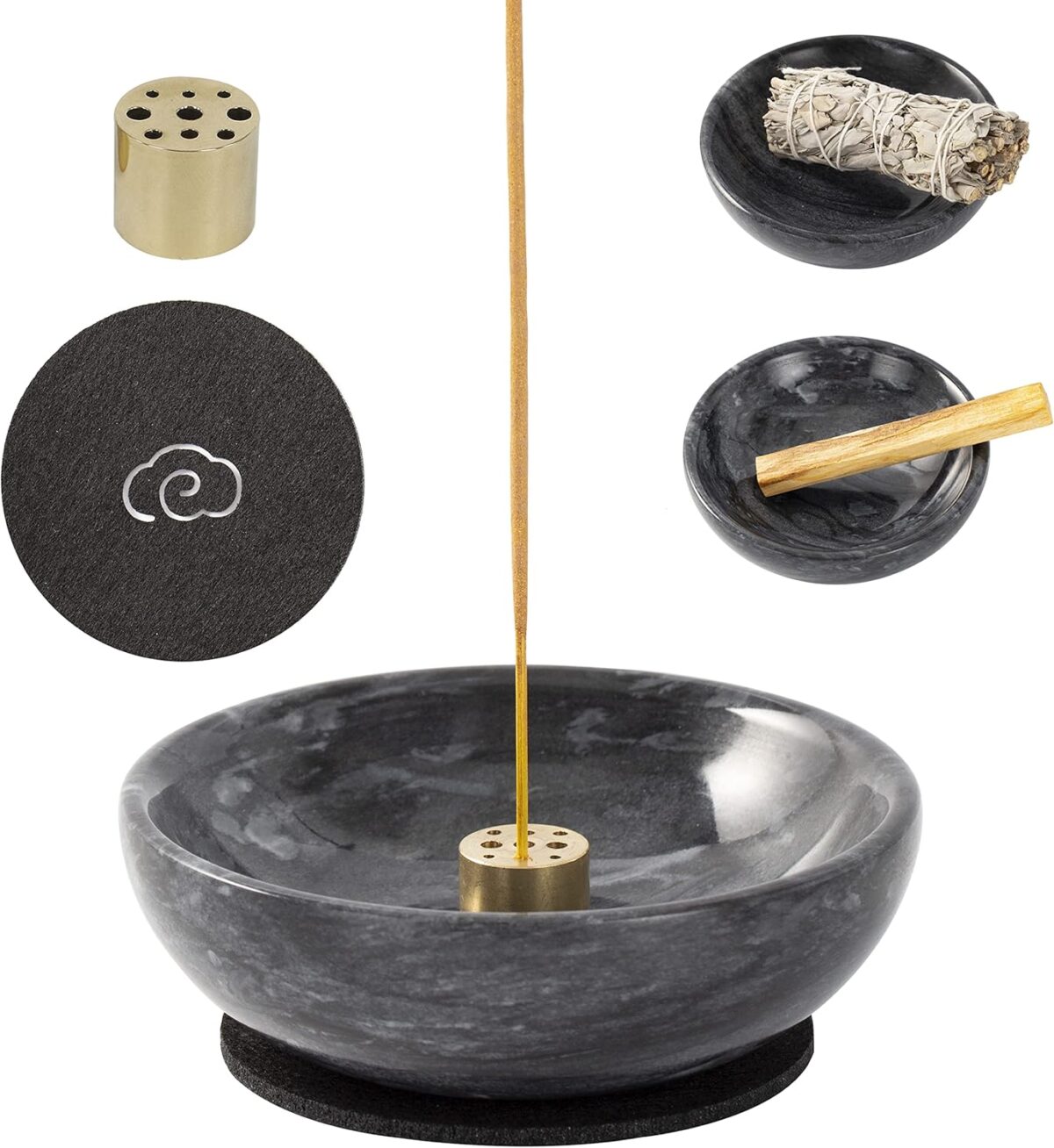 Incense Holder, Beautiful Natural Marble Incense Burner for Meditation, 9 Incense Holes Suitable for Most Incense Types (Black) - Image 1