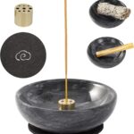 Incense Holder, Beautiful Natural Marble Incense Burner for Meditation, 9 Incense Holes Suitable for Most Incense Types (Black)
