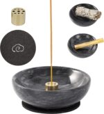 Incense Holder, Beautiful Natural Marble Incense Burner for Meditation, 9 Incense Holes Suitable for Most Incense Types (Black)