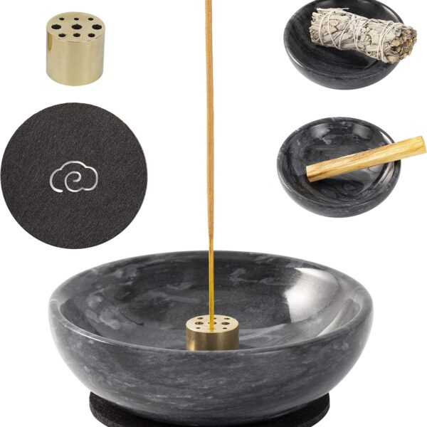 Incense Holder, Beautiful Natural Marble Incense Burner for Meditation, 9 Incense Holes Suitable for Most Incense Types (Black)