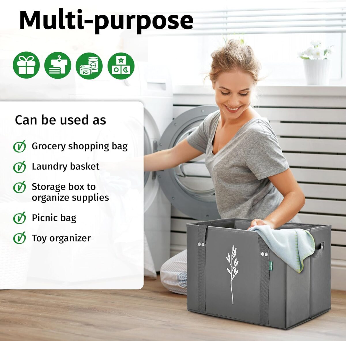 Green Bulldog Reusable Grocery Bags - Heavy Duty Reusable Shopping Tote Bags W/Long Handles, Foldable & Collapsible, Holds Up to 65 lbs - for Kitchen, Picnic 3 Pack - Image 6