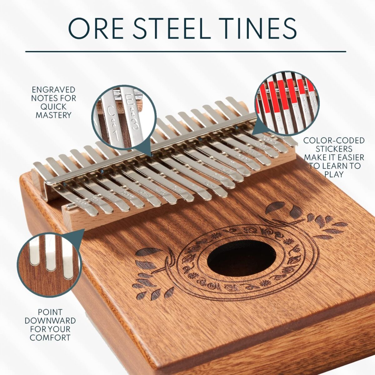 Kalimba 17 Key Thumb Piano, Portable Mahogany Mbira Finger Piano with Instruction, Carrying Bag, Tune Hammer, Holiday Gift for Kids & Adults, Light Brown - Image 3