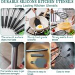 Silicone Cooking Utensil Set, Umite Chef 15pcs Silicone Cooking Kitchen Utensils Set, Non-stick - Best Kitchen Cookware with Stainless Steel Handle - Black - Image 3