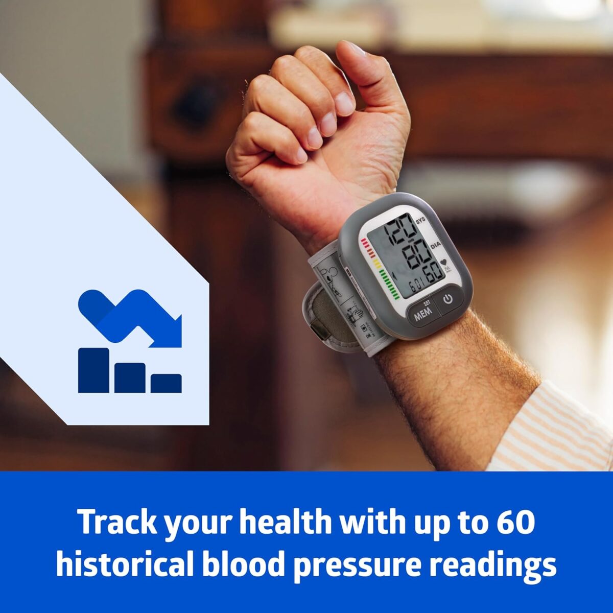 Medline Digital Wrist Blood Pressure Monitor, BP Cuff with Batteries Included (60 Reading Memory) - Image 4