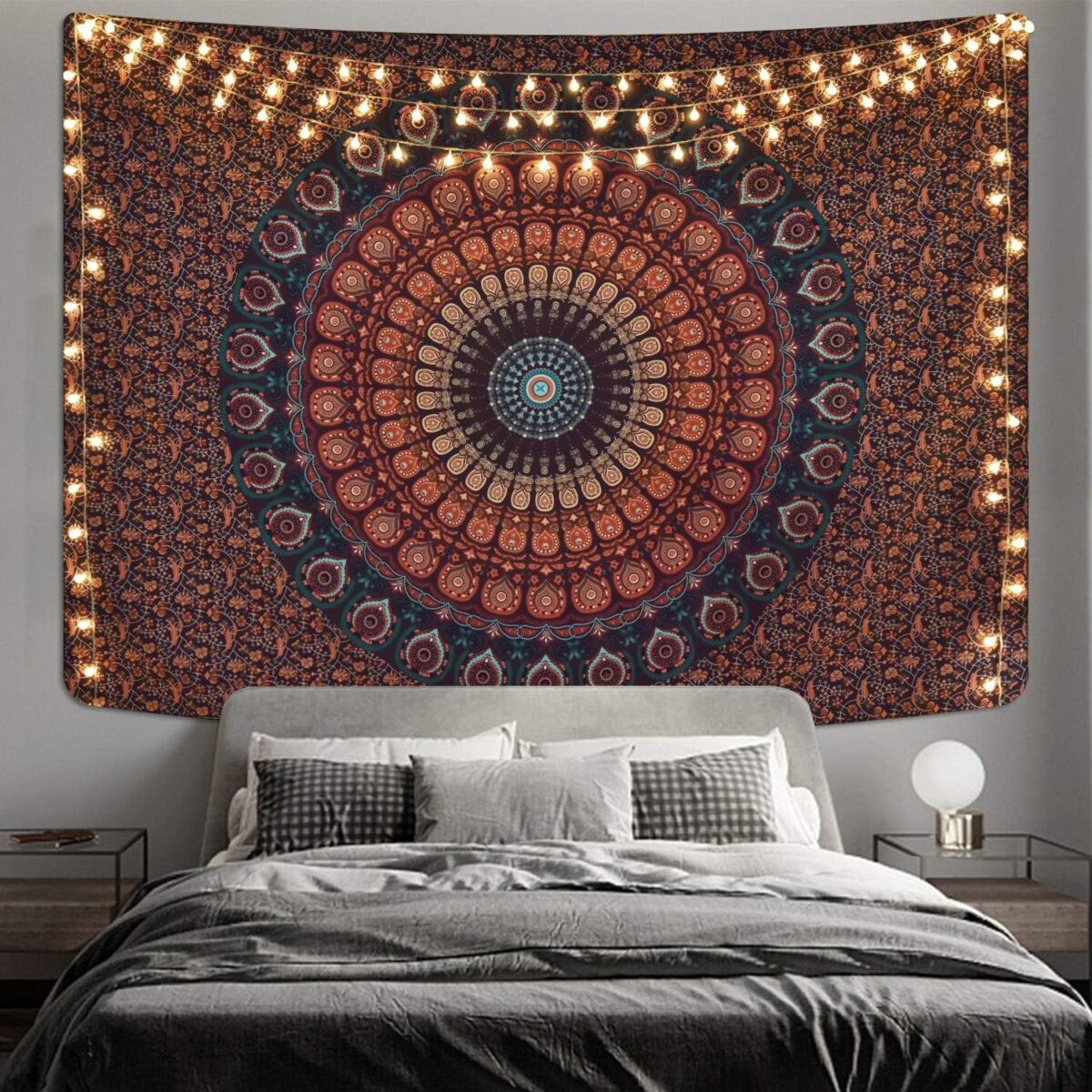 Lyacmy Bohemian Mandala Tapestry Hippie Tapestries Psychedelic Peacock Boho Tapestry Wall Hanging for Bedroom(51.2 x 59.1 inches) - Image 4