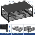 Desk Organizers and Accessories, 2-Tier Computer Monitor Stand for Desk Organizer with Drawer and 2 Pen Holders, Office Desk Accessories Workspace Desktop Organizers for Office Supplies, Black - Image 3