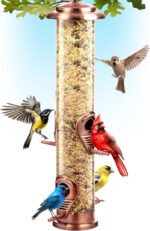 Bird Feeder for Outdoors (Brushed Copper) Squirrel Proof Hanging Bird Feeder with Locking Lid & Adjustable Hanger, Chew-Proof, Weather Resistant 14 Inches 4 Port